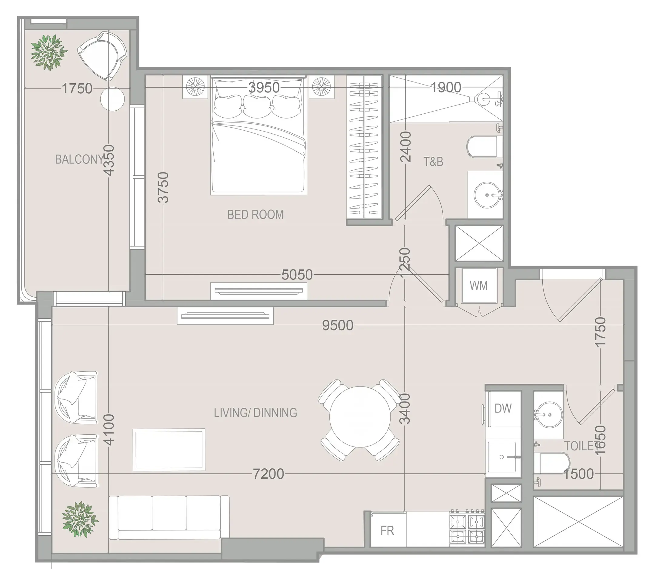 VERDAN1A 5 1 bed floor plan, 773 sqft