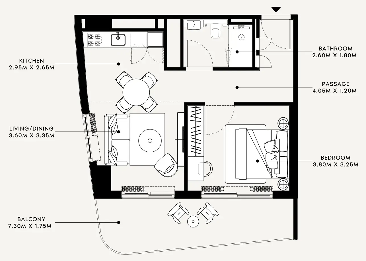 Azizi Milan 1 bed floor plan, 680 sqft