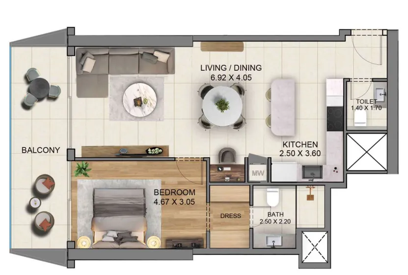 Sky Hills Residence 3 1 bed floor plan, 972 sqft