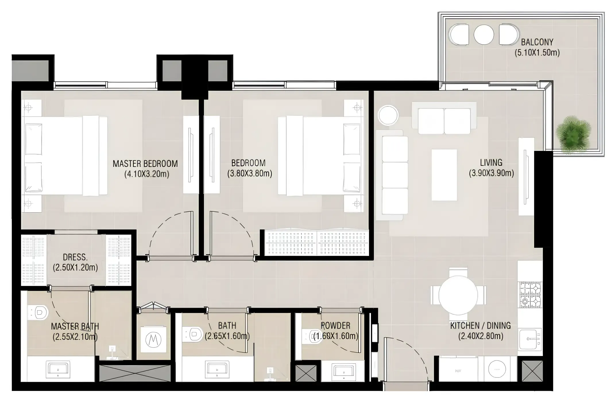 Camden 2 bed floor plan, 976 sqft