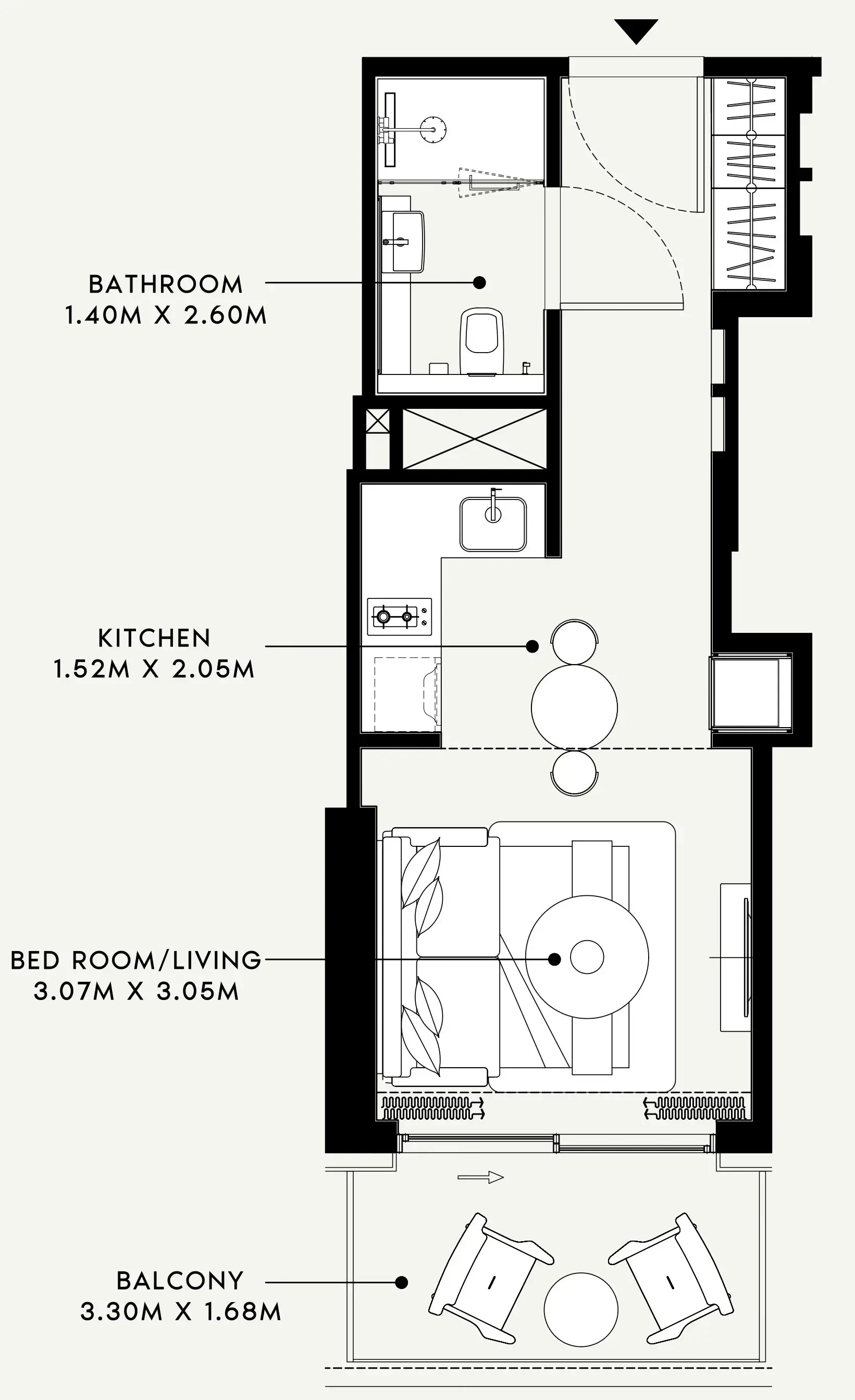 Azizi Venice Studio floor plan, 371 sqft