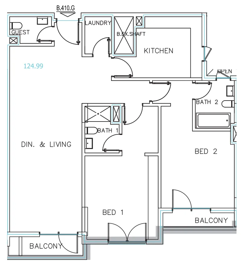Janayen Avenue 2 bed floor plan, 1,439 sqft