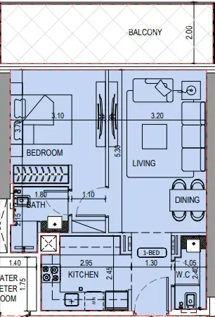 Binghatti Sky Terraces 1 bed floor plan, 701 – 723 sqft