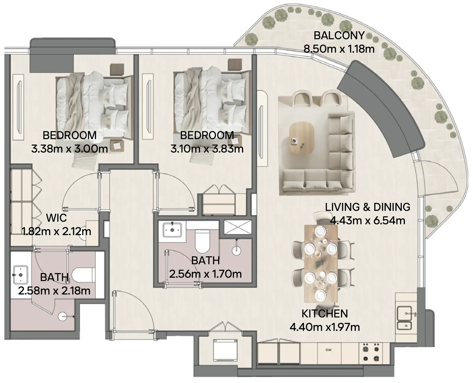 Mirasol II 2 bed floor plan, 1,087 sqft
