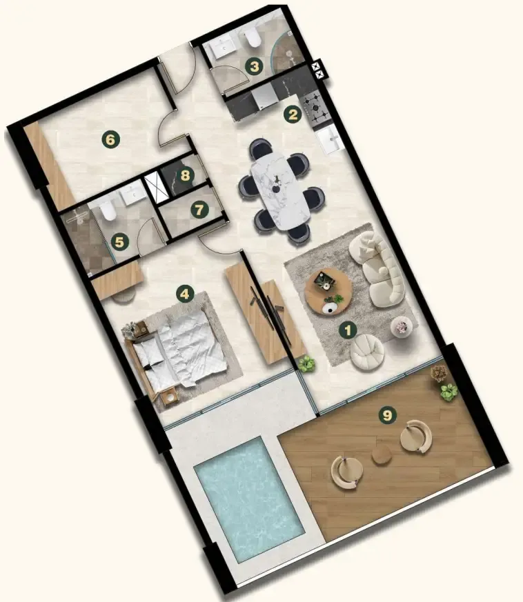 Golf Terrace Residences 1 bed floor plan, 1,191 sqft