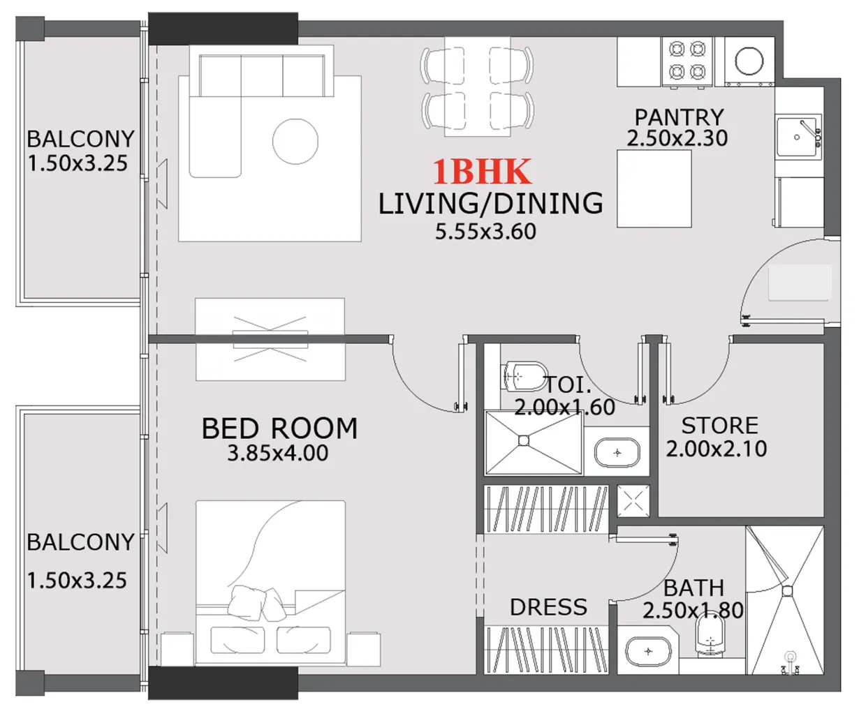 Provenza Residences 1 bed floor plan, 803 sqft