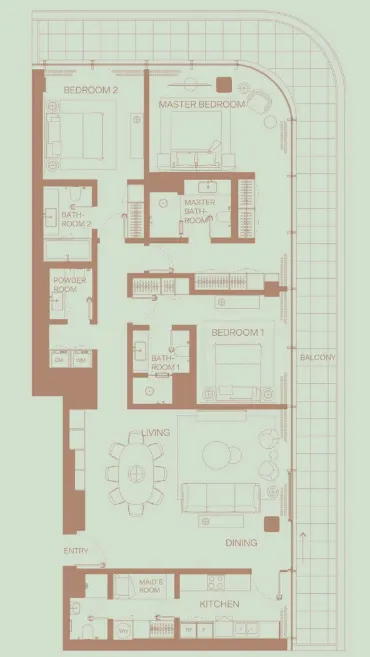 Eden House The Park 3 bed floor plan, 2,406 sqft