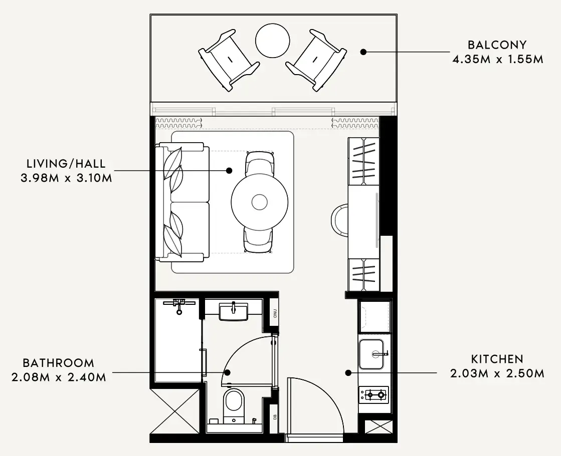 Azizi Milan Studio floor plan, 337 sqft