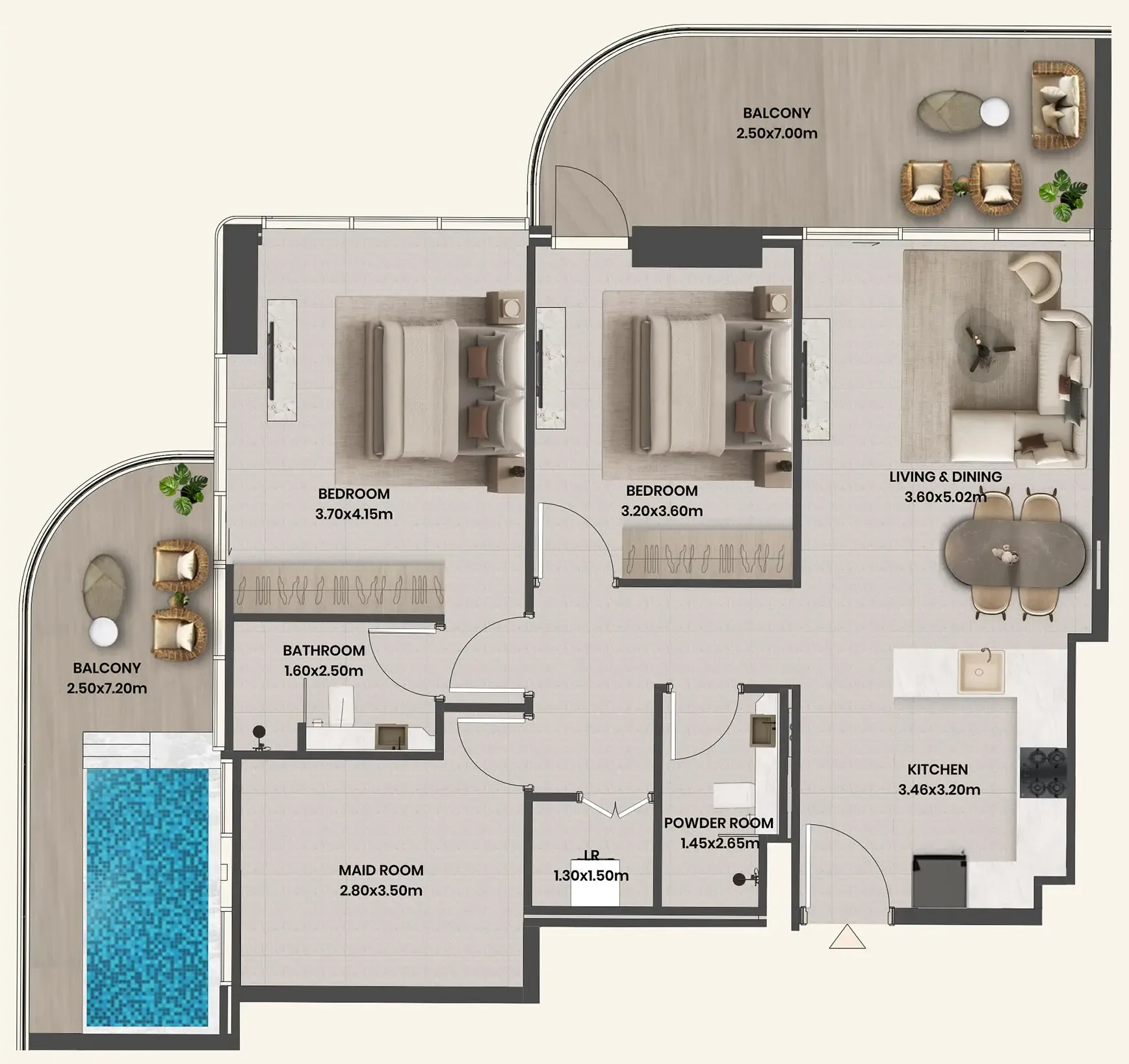 Divine Al Barari 2 bed floor plan, 1,376 sqft