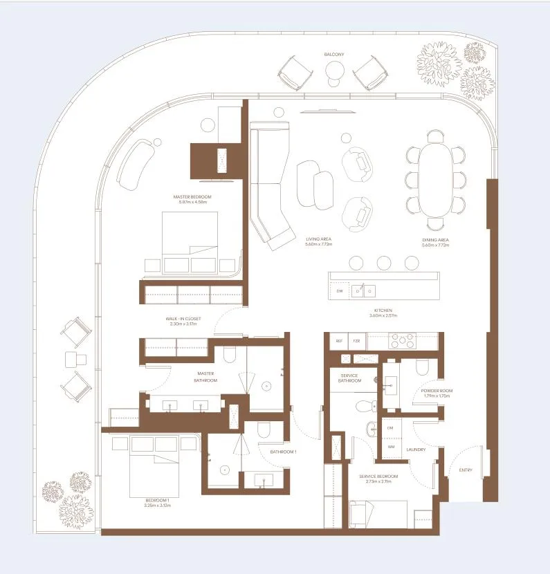 Dubai Harbour Residence 2 bed floor plan, 2,082 sqft
