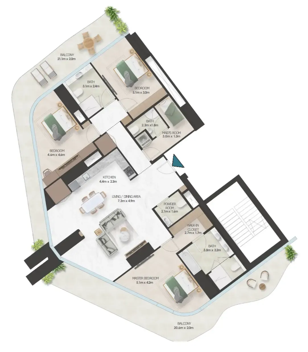 Oystra 3 bed floor plan, 2,561 sqft