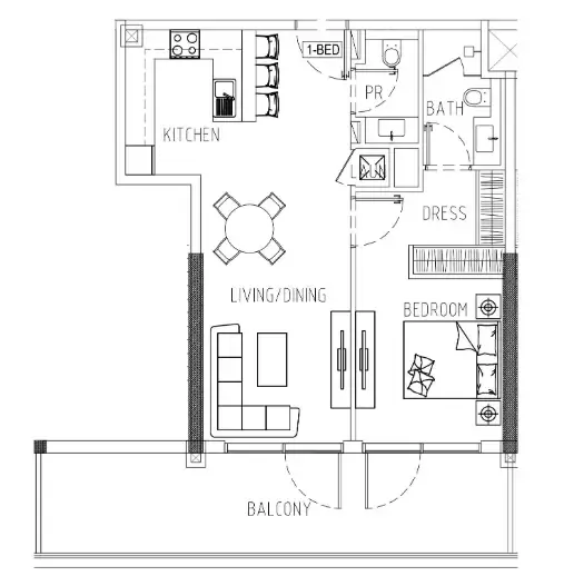 Damac Riverside Views 1 bed floor plan, 880 – 885 sqft