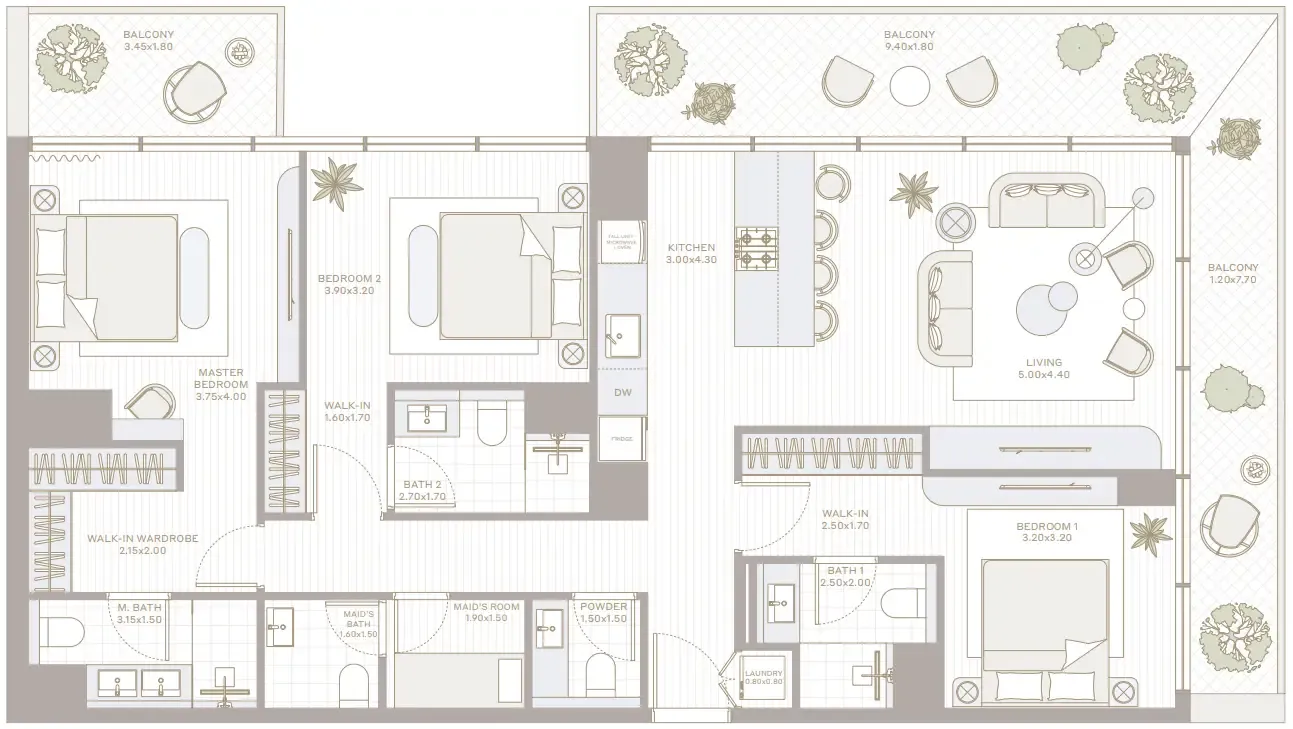 Park Five 3 bed floor plan, 1,665 sqft