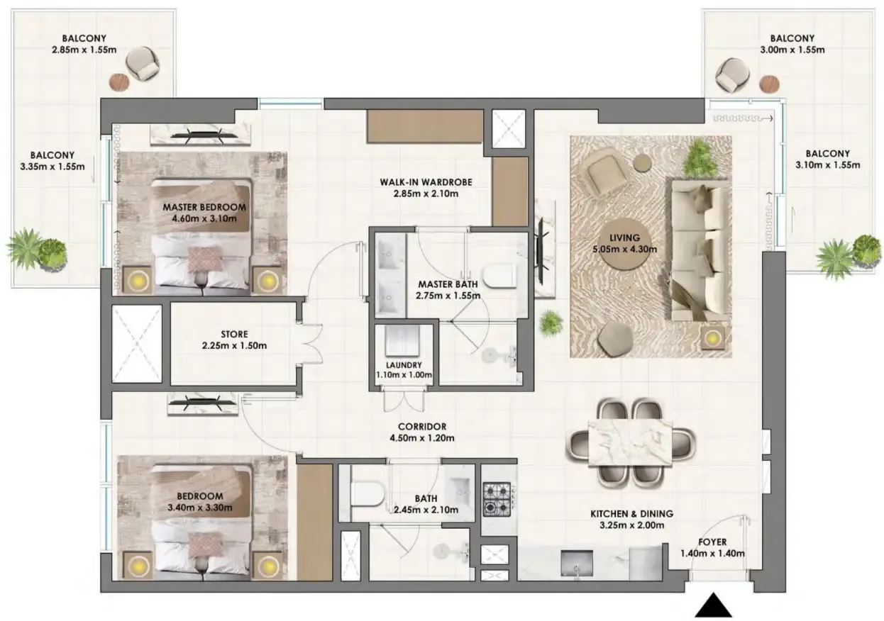 Parkwood Emaar 2 bed floor plan, 1,309 – 1,310 sqft