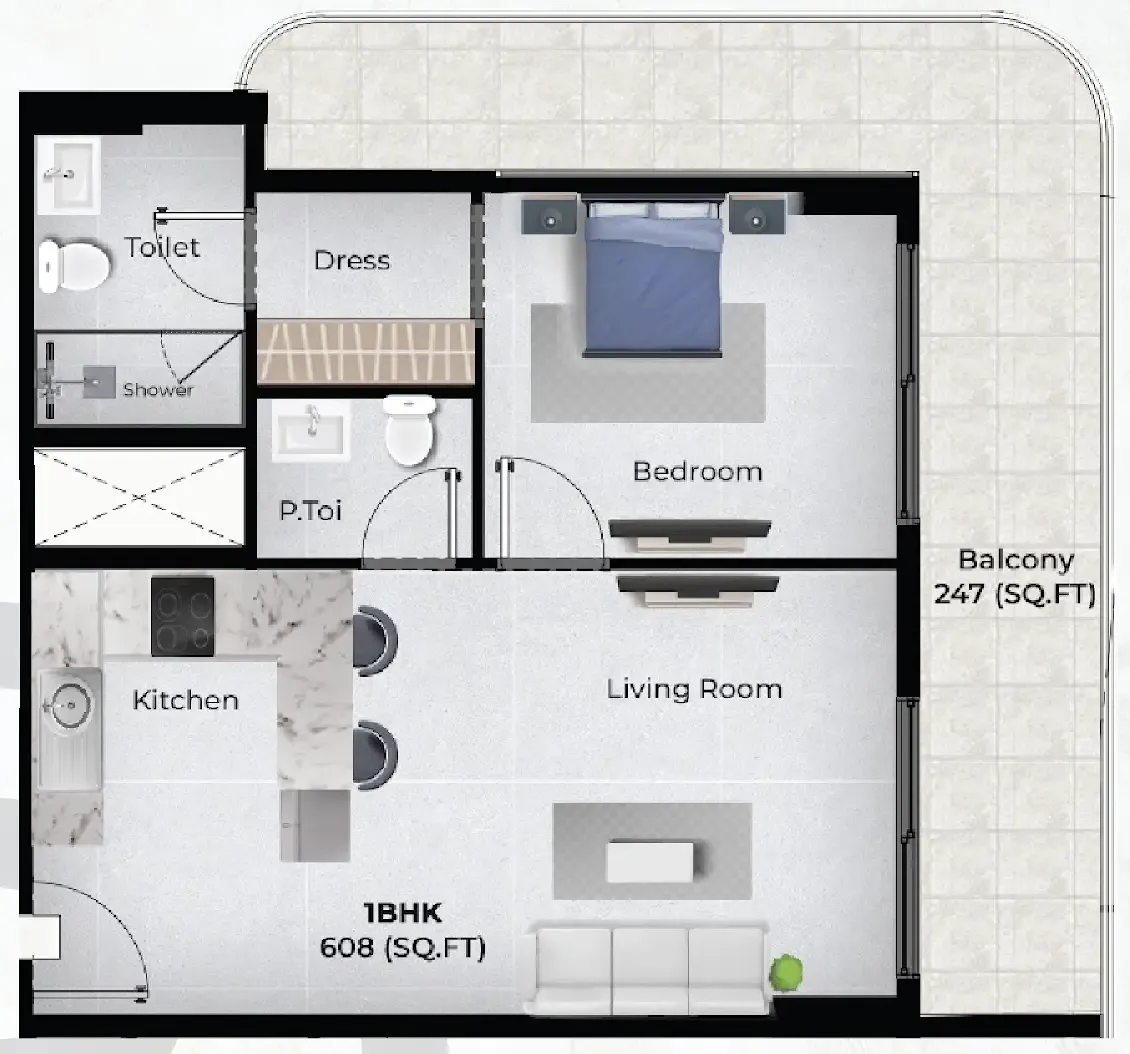 Chapter 02 by Newbury 1 bed floor plan, 855 sqft