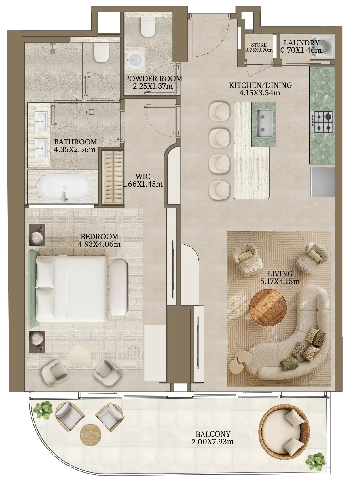 Nasim Al Bahr Residences 1 bed floor plan, 1,066 sqft