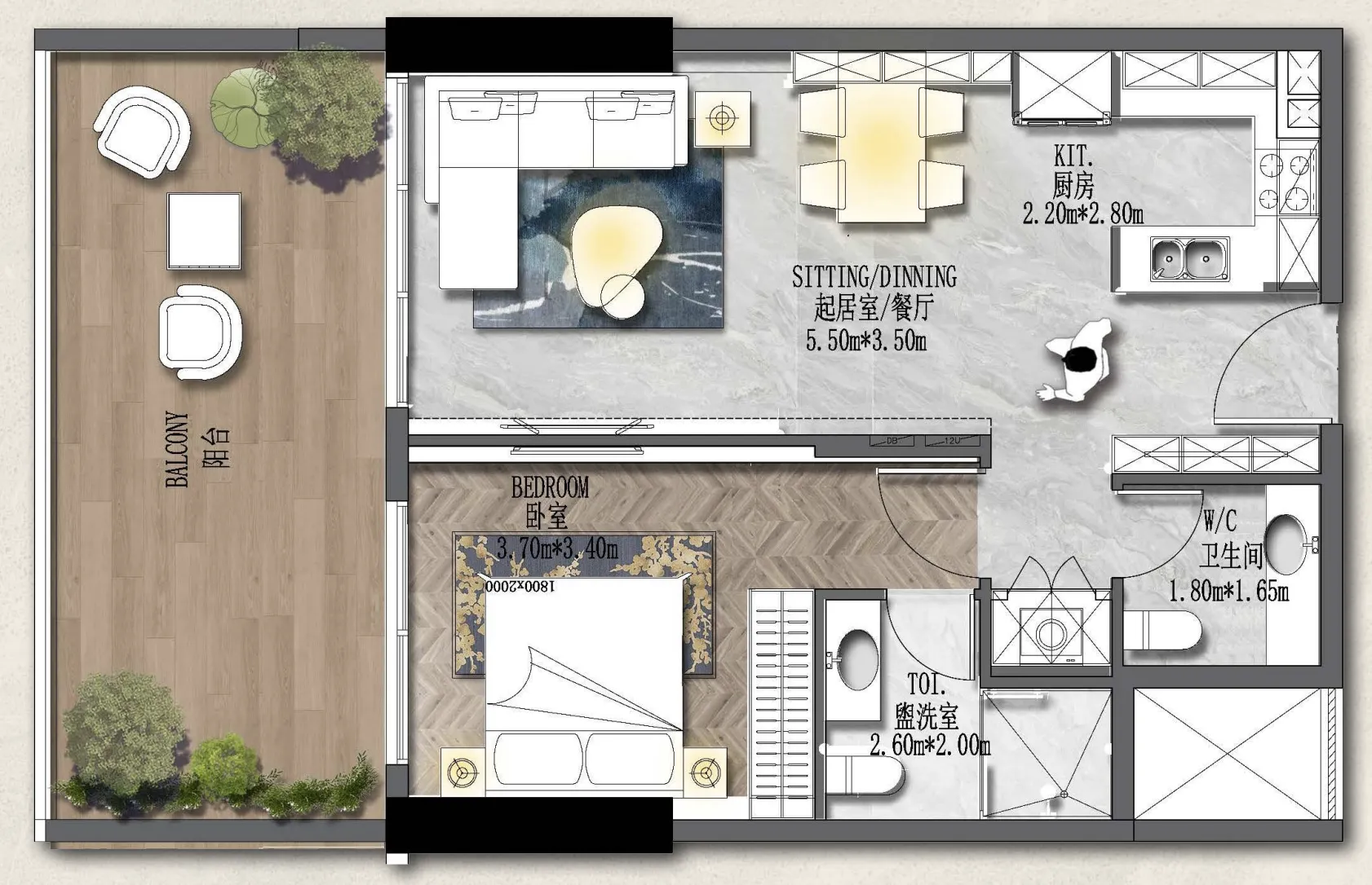 Forest City 2 1 bed floor plan, 800 – 893 sqft