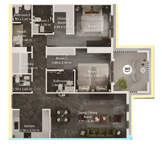 Bab Al Qasr Garden Residences 65 2 bed floor plan, 1,137 sqft