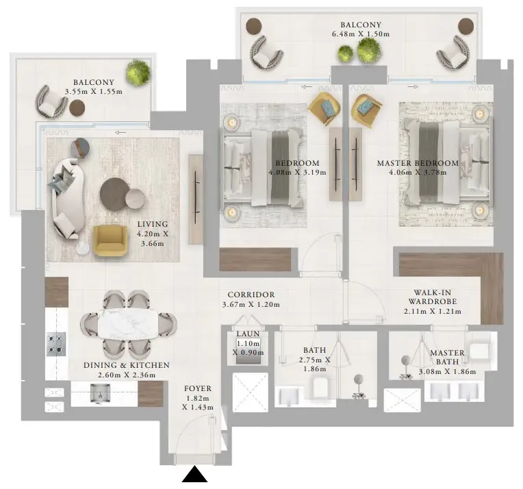 Creek Haven 2 bed floor plan, 1,241 sqft