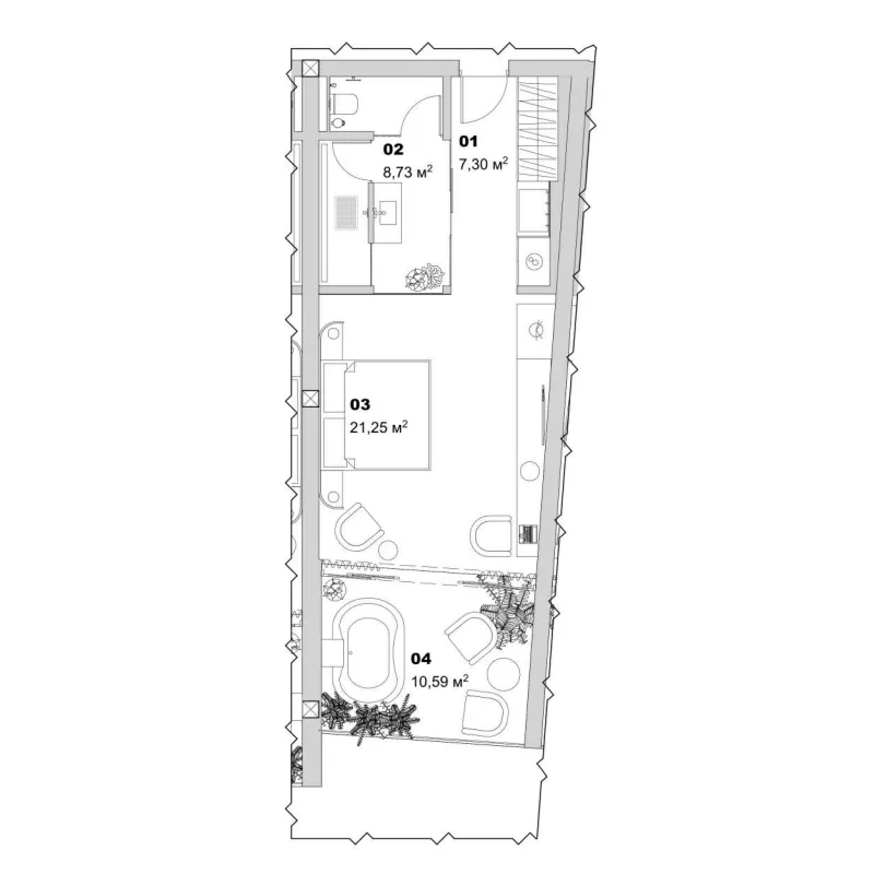 Salt Virgin Beach 1 bed floor plan, 520 sqft