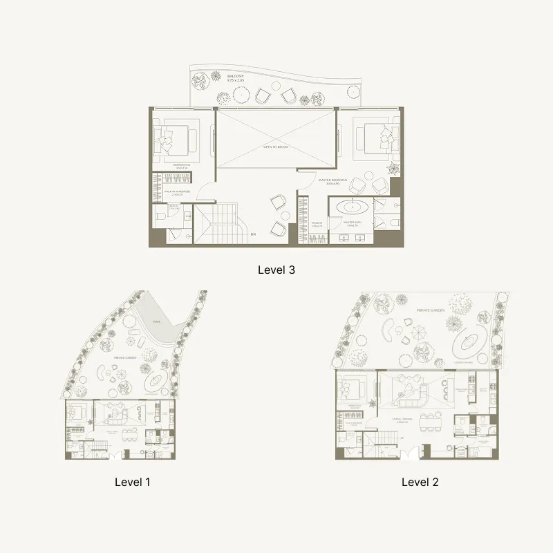 AYA Beachfront Residences 3 bed floor plan, 3,929 – 4,673 sqft