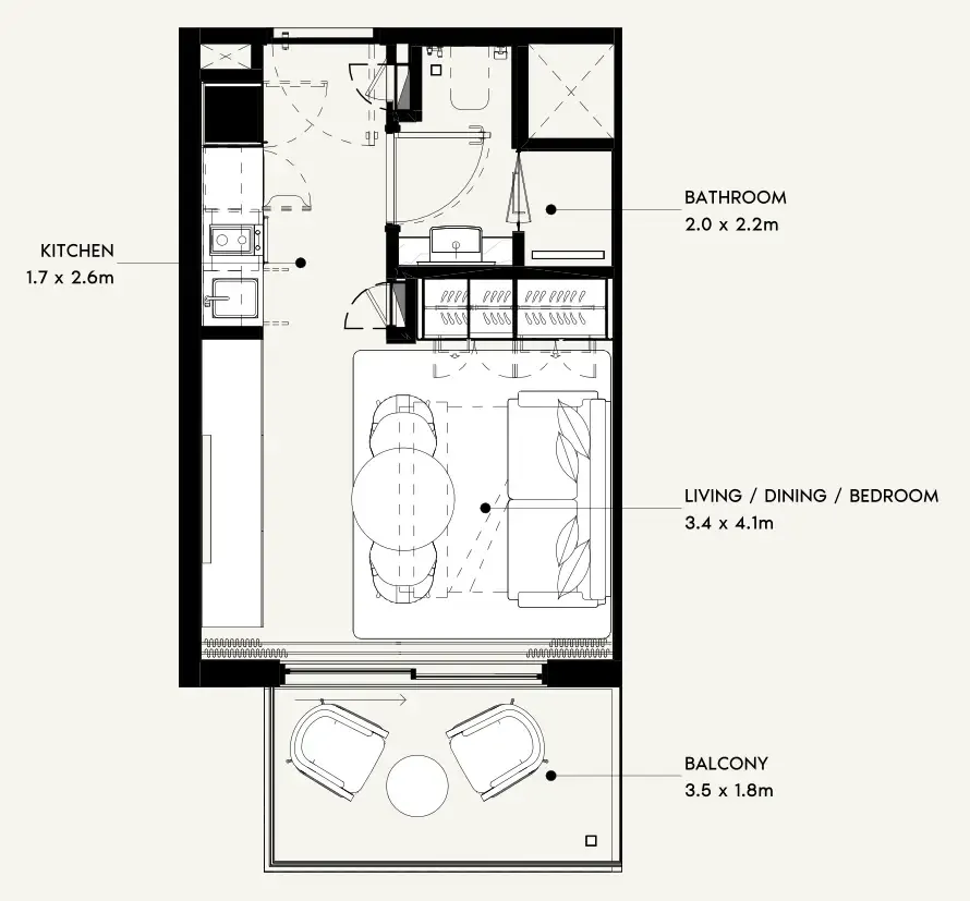 Azizi Noura Studio floor plan, 340 sqft