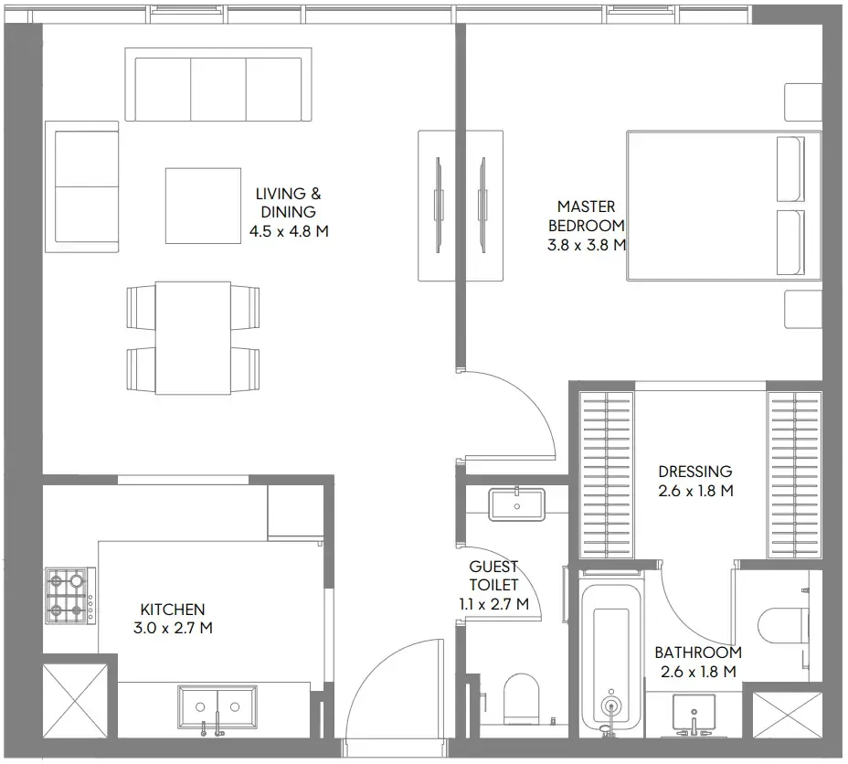 The Gate 6 1 bed floor plan, 711 – 862 sqft