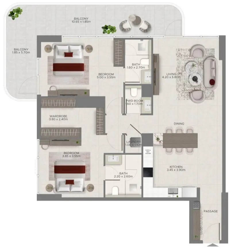 Ramada Residences by Wyndham at Dubai Islands 2 bed floor plan, 1,543 sqft