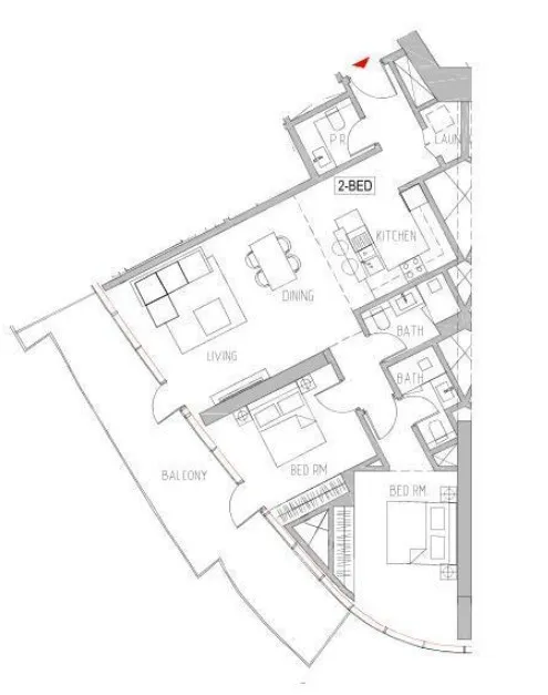 Canal Heights 2 bed floor plan, 1,346 sqft