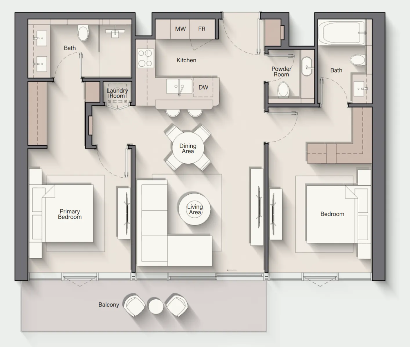 Costa Mare 2 bed floor plan, 1,098 sqft