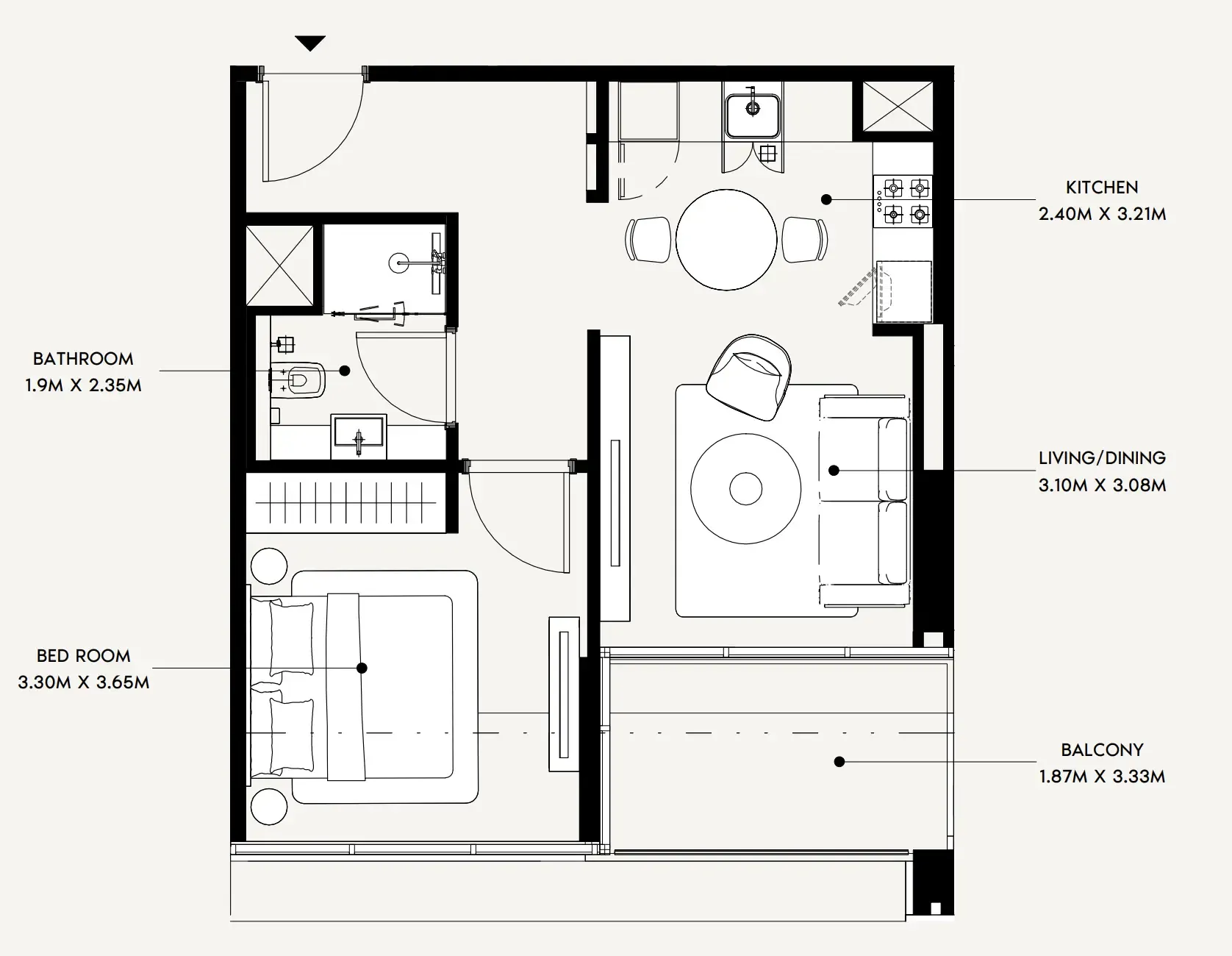 Creek Views 4 1 bed floor plan, 570 sqft