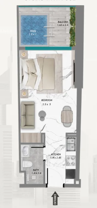 Samana Barari Heights Studio floor plan, 422 sqft