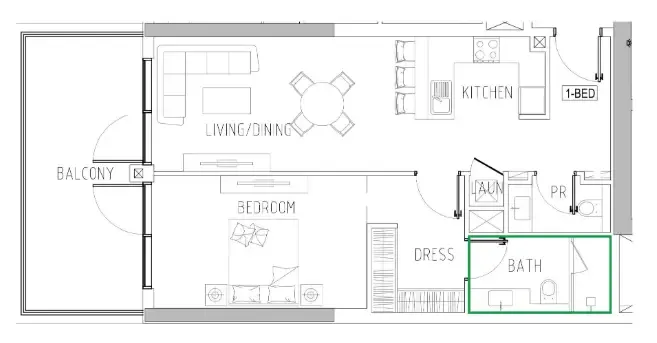 Damac Riverside Views 1 bed floor plan, 958 – 960 sqft