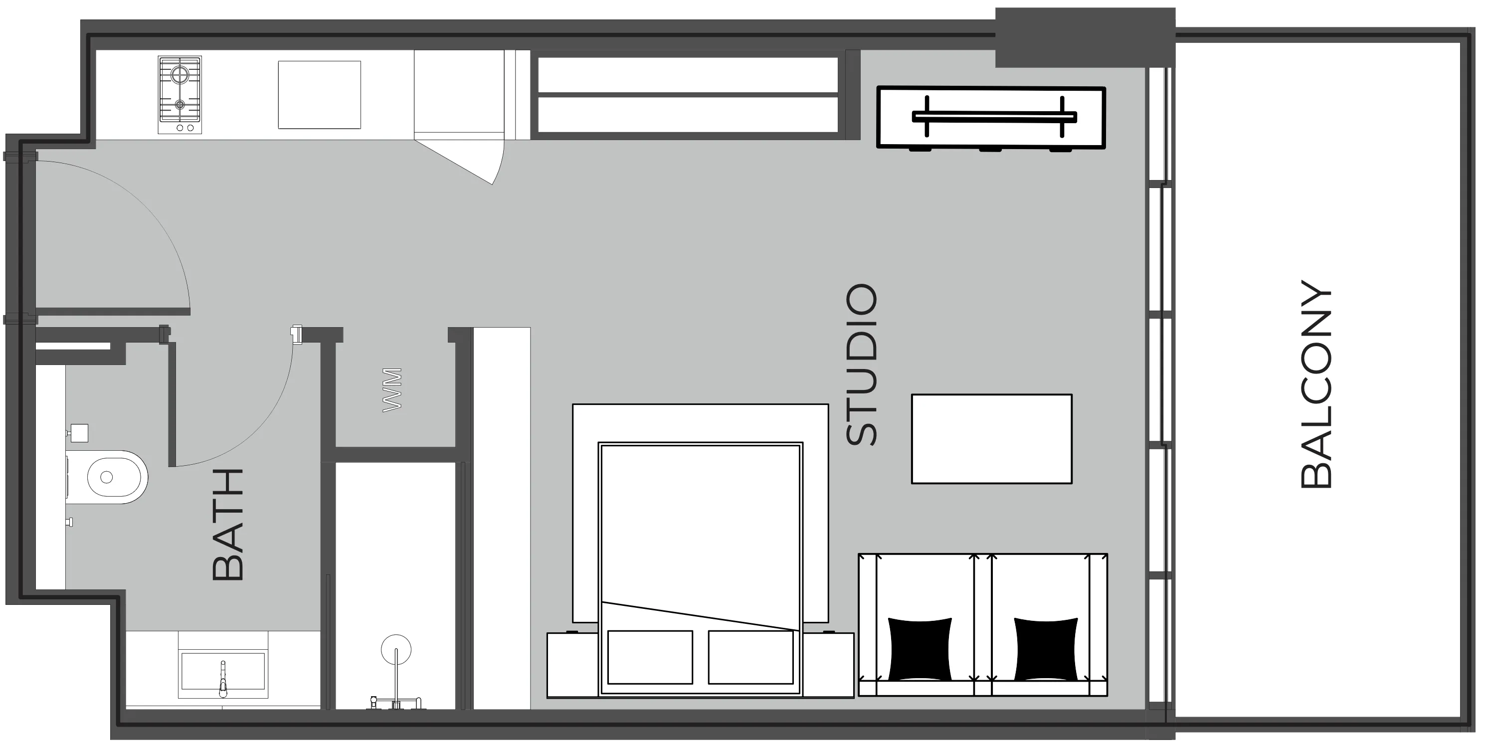 The Boulevard Studio floor plan, 457 sqft