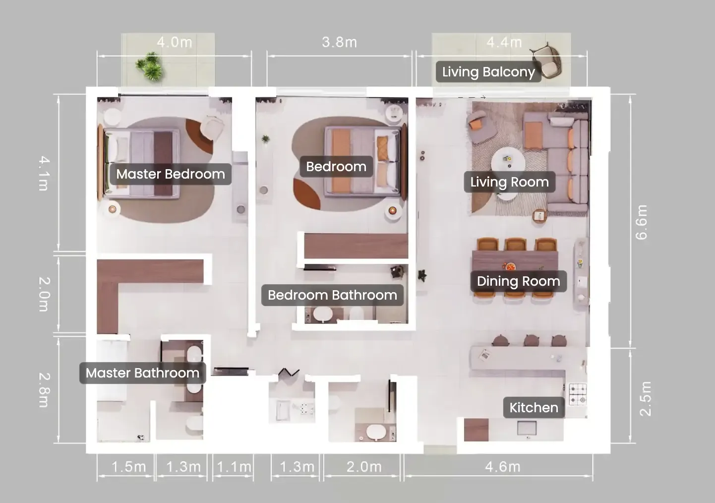 Verdes by Haven 2 bed floor plan, 1,335 – 1,390 sqft
