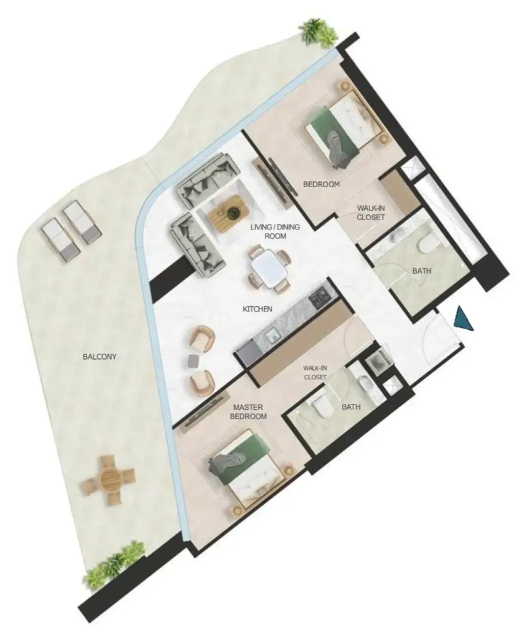 Oystra 2 bed floor plan, 1,590 sqft