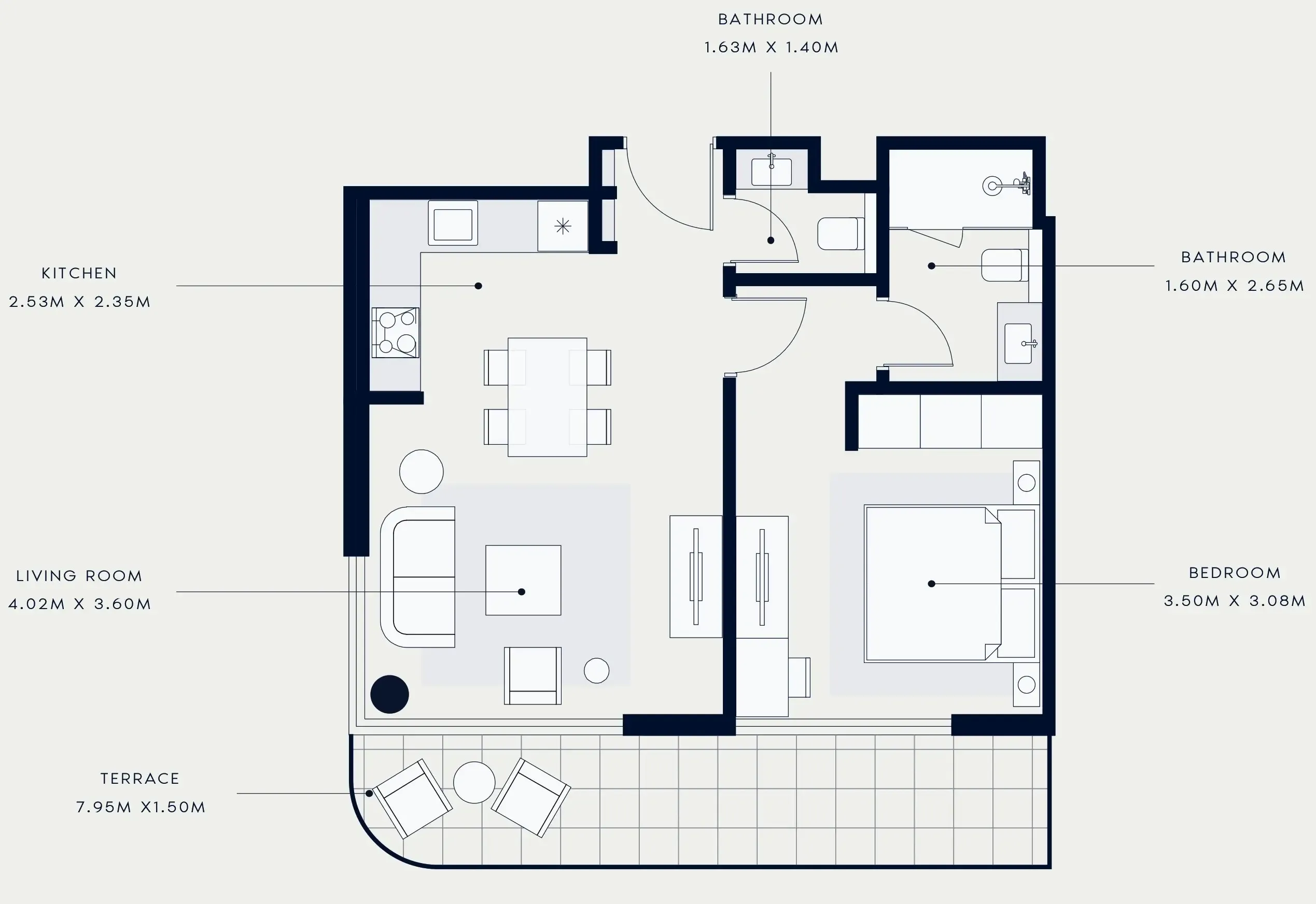 Azizi Venice 1 bed floor plan, 693 sqft
