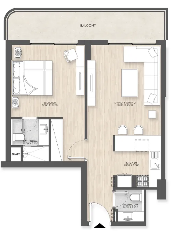Capital Horizon Terraces 1 bed floor plan, 737 sqft