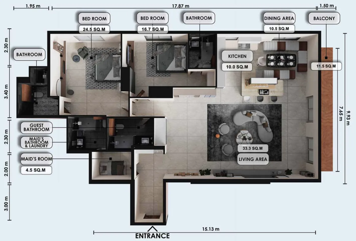 Zenith J1 2 bed floor plan, 2,045 sqft