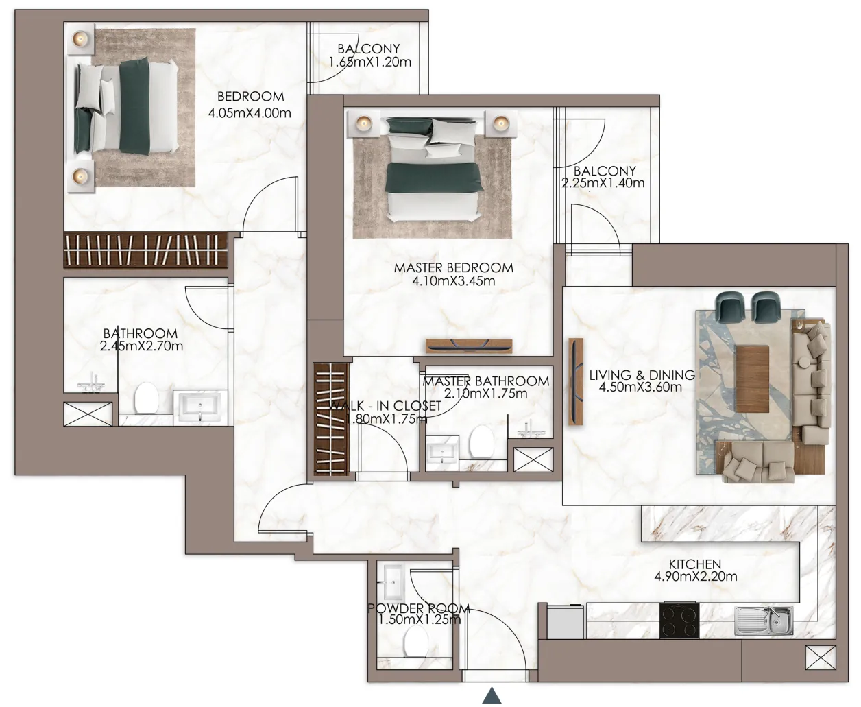 Sky Gardens Tower 2 bed floor plan, 1,501 sqft