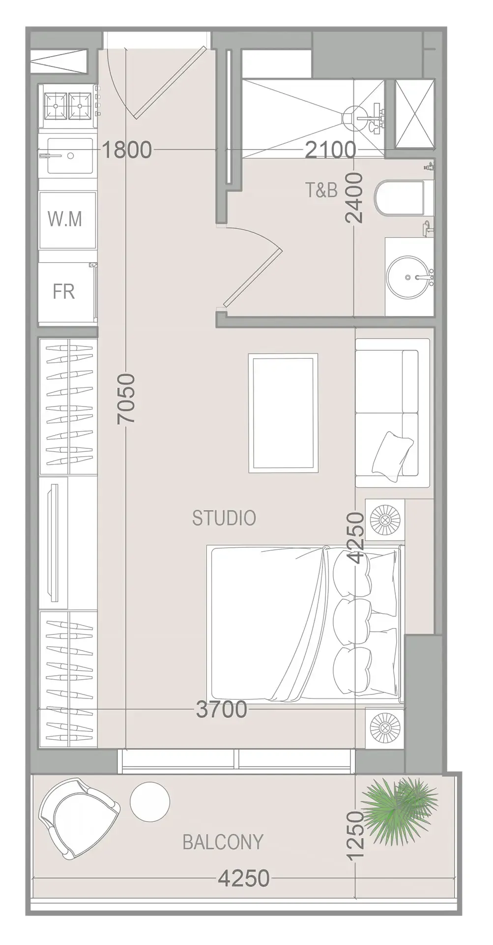 VERDAN1A 5 Studio floor plan, 381 – 382 sqft