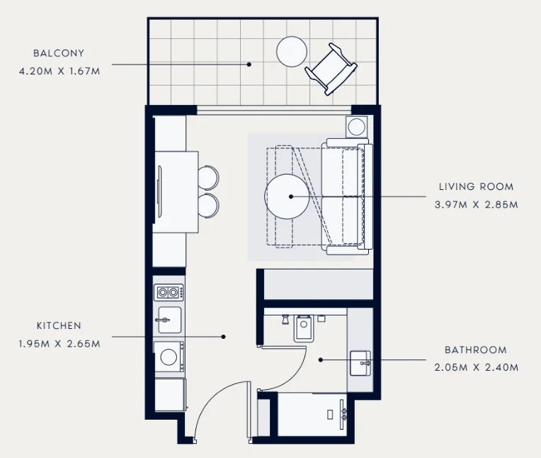 Azizi Venice Studio floor plan, 360 sqft