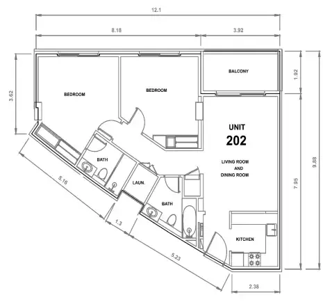 Majestique Residence 2 2 bed floor plan, 975 sqft
