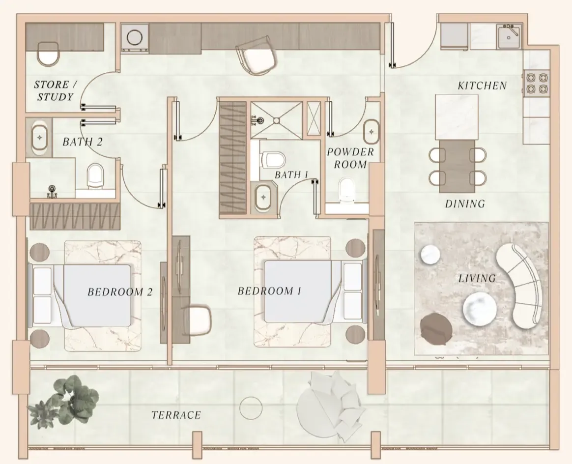 La Cle by MAAIA 2 bed floor plan, 1,203 sqft