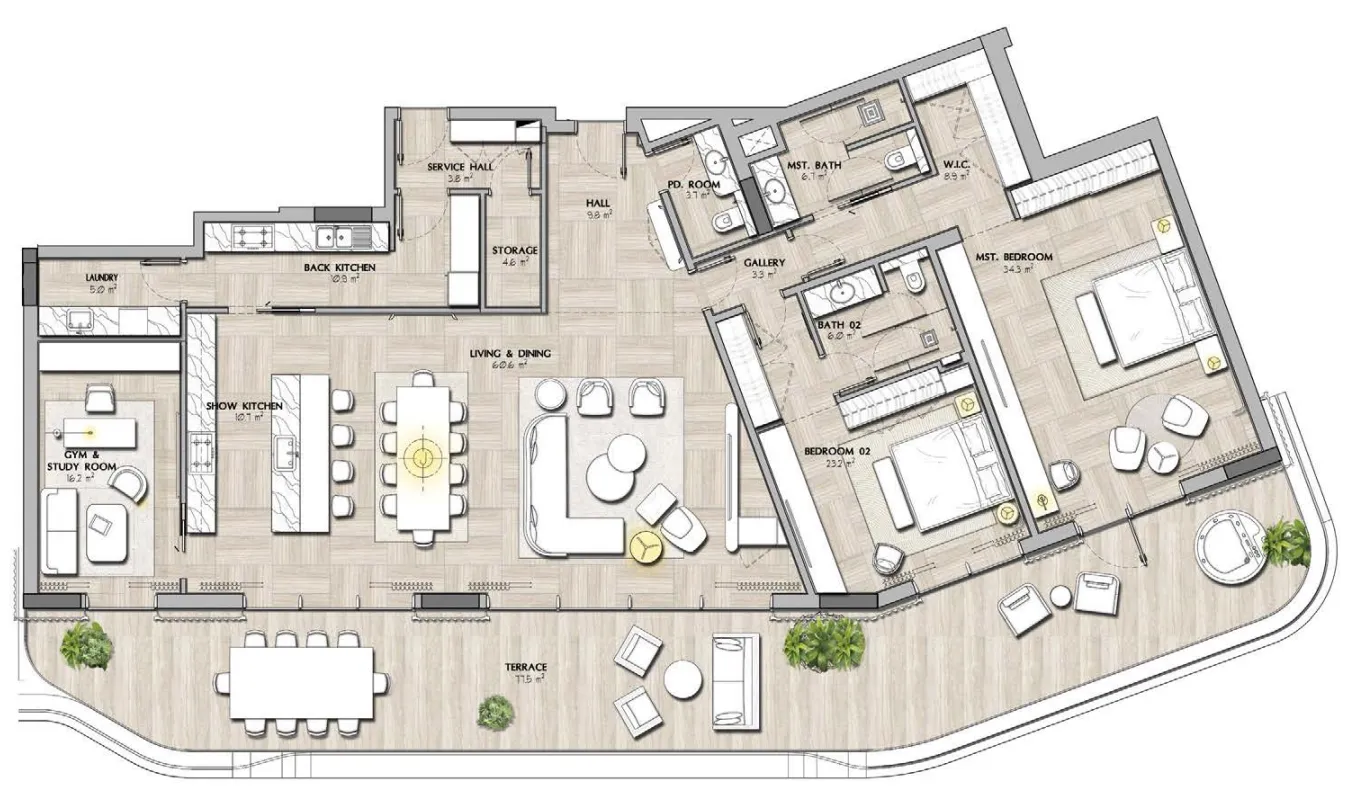 Sha Residence Emirates 2 bed floor plan, 4,251 sqft
