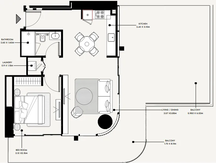 Azizi Milan 1 bed floor plan, 1,212 sqft