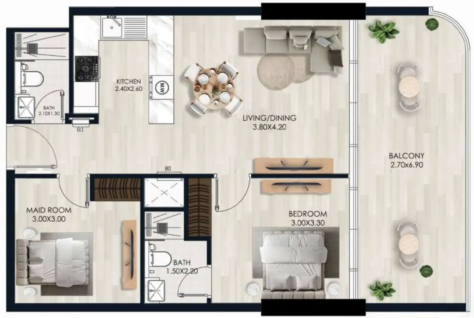 Sera Gardens by Vision 1 bed floor plan, 816 sqft
