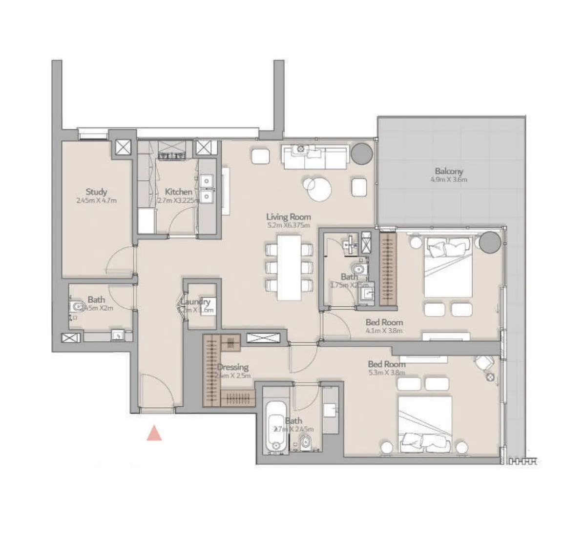 South Square Tower S1 2 bed floor plan, 1,662 sqft