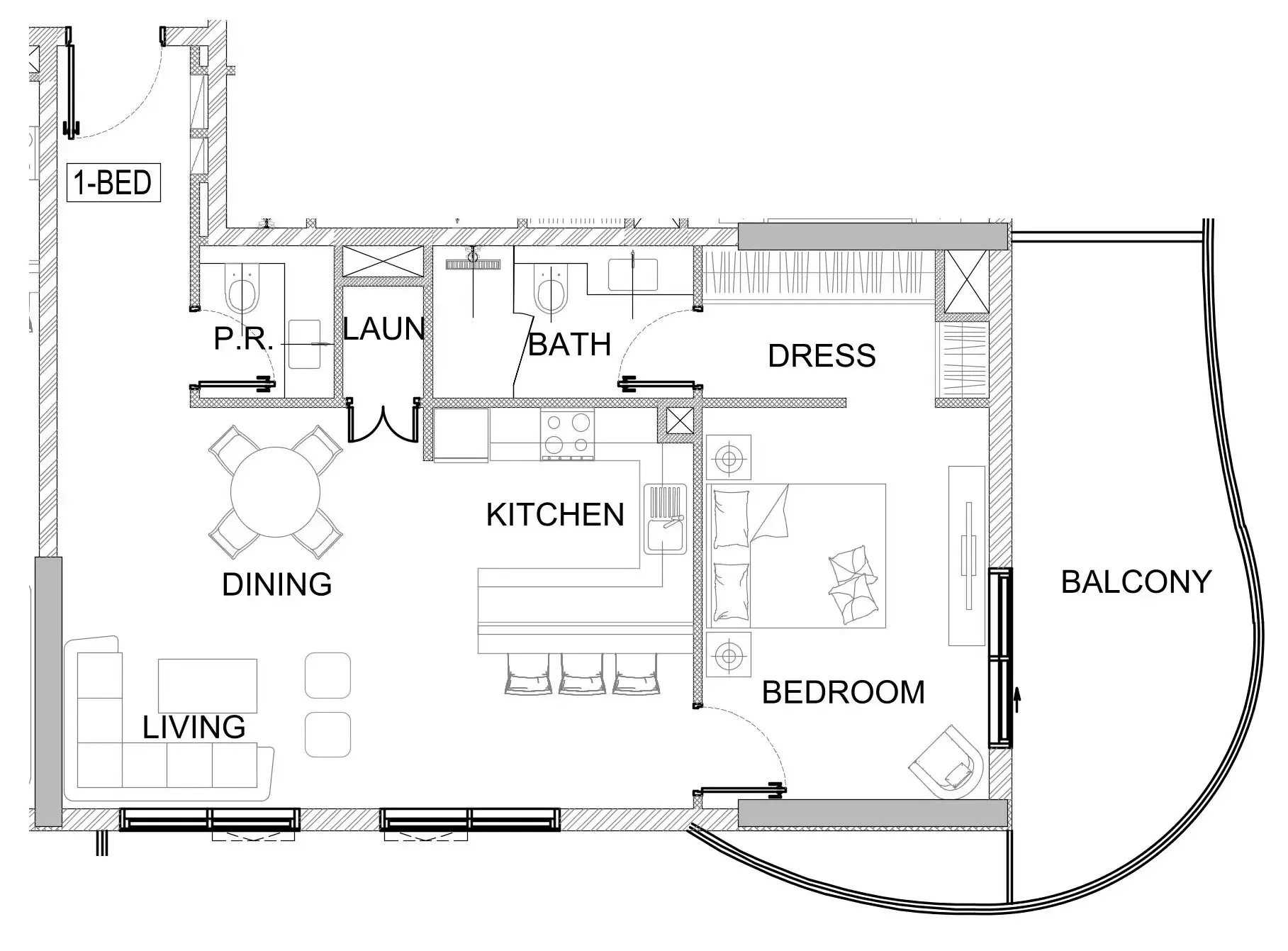 Valencia 1 bed floor plan, 970 sqft