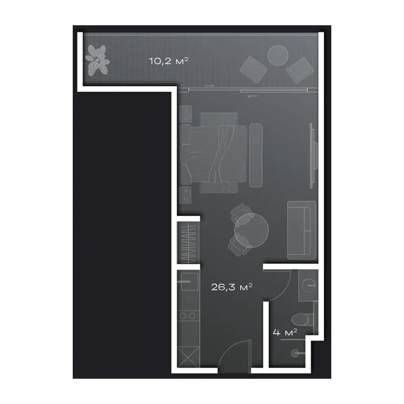 Sun Hills Lakeside Studio floor plan, 323 – 436 sqft